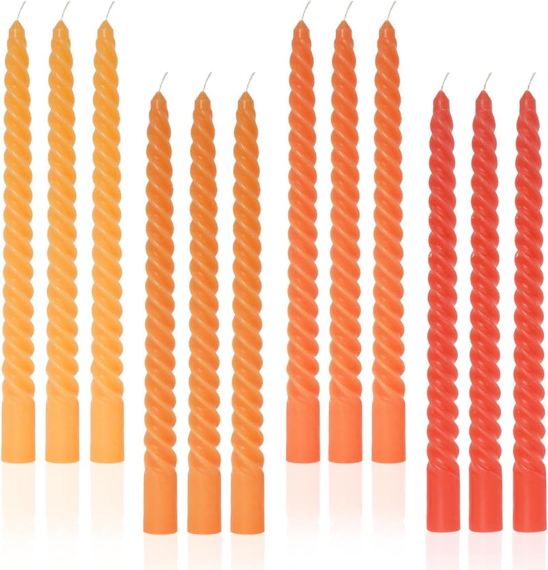 LPUSA Candle Stick Spiral Tall Taper Candles,Unscented Candle for Holiday,Wedding and Home Decoration,10inch,12 Pack(Gradient Orange) - Image 1